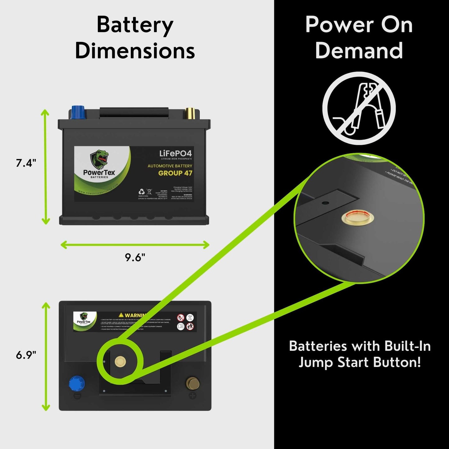 PowerTex 2010 Audi A5 Car Battery BCI Group 47 H5 Lithium LiFePO4 Replacement Automotive Battery - PTLG47-126