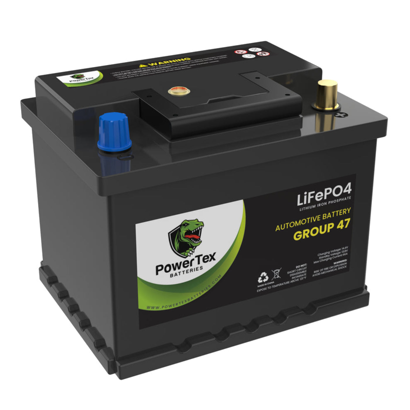 PowerTex 2022 Chevrolet Aveo L4 1.5LReplacement Car Battery BCI Group 47 Lithium LiFePO4 Automotive Powertex Battery - PTLG47-016