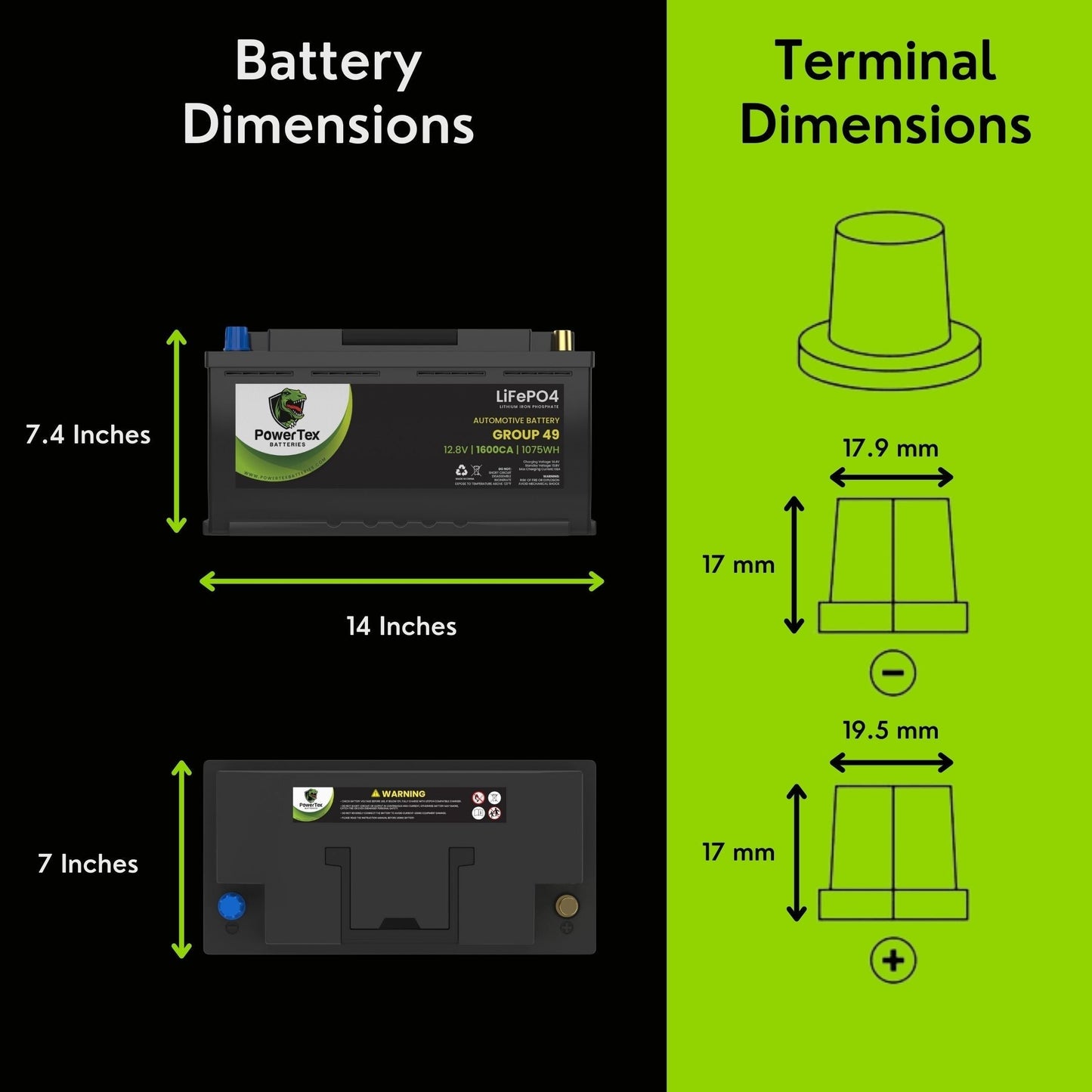 PowerTex 2012 Aston Martin V12 Vantage Car Batteries BCI Group 49 / H8 Lithium LiFePO4 Automotive Battery - PTLG49-29