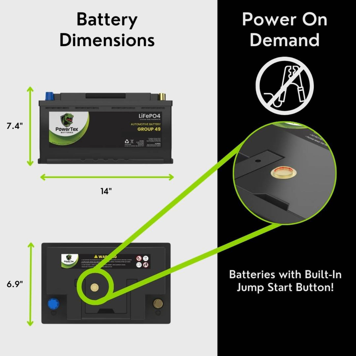 PowerTex 2020 Dodge Charger Car Battery BCI Group 49 / H8 Replacement Lithium LiFePO4 Automotive Battery - PTLG49-908