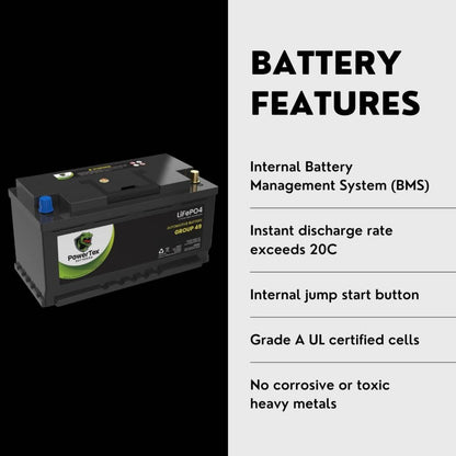 PowerTex 2008 BMW X5 Car Battery BCI Group 49 / H8 Replacement Lithium LiFePO4 Automotive Battery - PTLG49-833