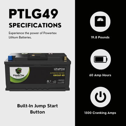 PowerTex 2006 Audi A4 Car Battery BCI Group 49 / H8 Replacement Lithium LiFePO4 Automotive Battery - PTLG49-310