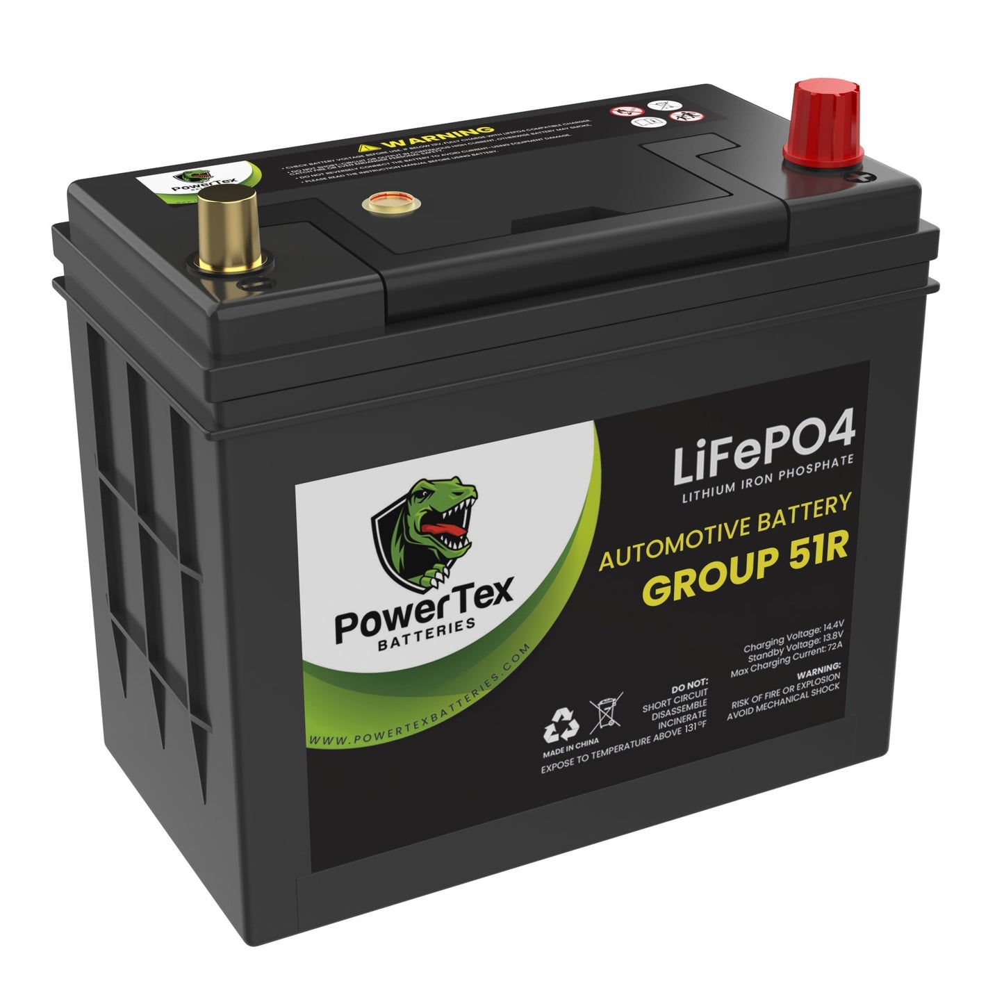 PowerTex 2020 Infiniti QX60 Car Battery BCI Group 51R Lithium LiFePO4 Replacement Automotive Battery - PTLG51R-100