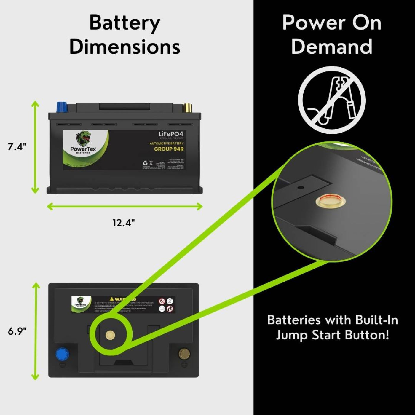 PowerTex 2017 GMC Sierra 2500 HD Car Battery BCI Group 94R / H7 Lithium LiFePO4 Automotive Battery - PTLG94R-861