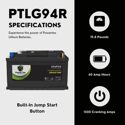 PowerTex 2015 GMC Sierra 2500 HD Car Battery BCI Group 94R / H7 Lithium LiFePO4 Automotive Battery - PTLG94R-871