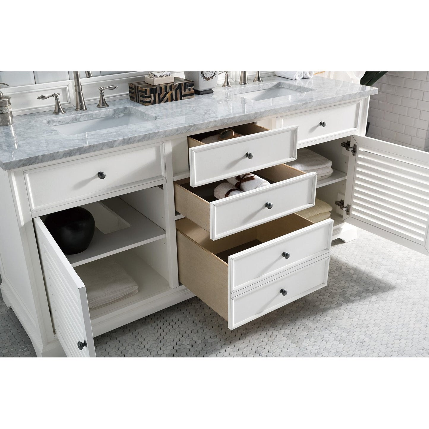 James Martin Vanities Savannah 72" Bright White Double Vanity - 238-104-V72-BW-3AF