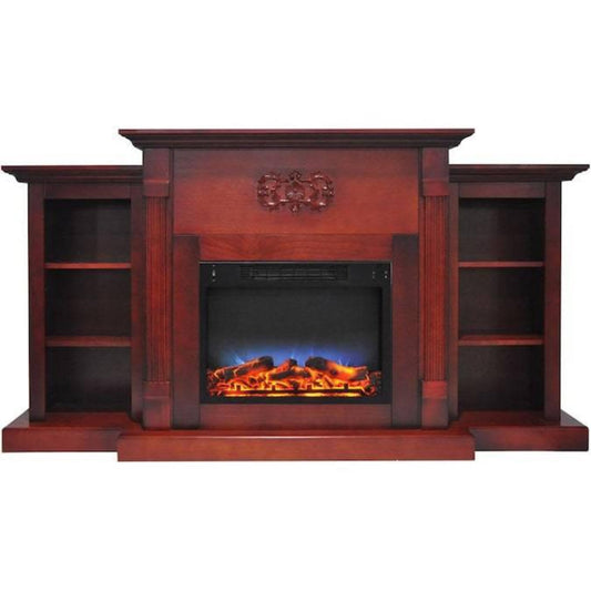 Cambridge Sanoma 72 In. Electric Fireplace in Cherry with Bookshelves and a Multi-Color LED Flame Display - CAM7233-1CHRLED