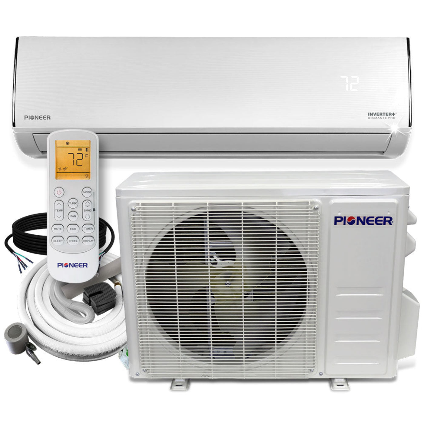 Pioneer Diamante Pro Series 9,000 BTU 19 SEER2 Ductless Mini-Split Air Conditioner Inverter+ Heat Pump Full Set 230V with 16 Ft. Kit - WYT009GLFI19RL