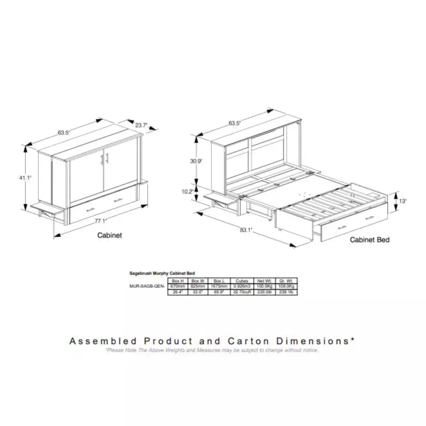 Night and Day Furniture Sagebrush Queen Murphy Cabinet Bed Complete - MUR-SAGB-QEN-STW