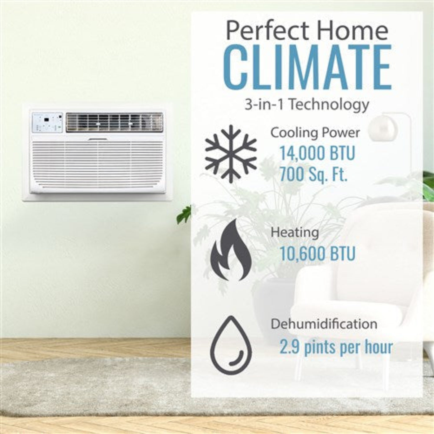 Keystone - 14, 000 BTU Through the Wall Heat/Cool, R32  -  KSTAT14-2HD