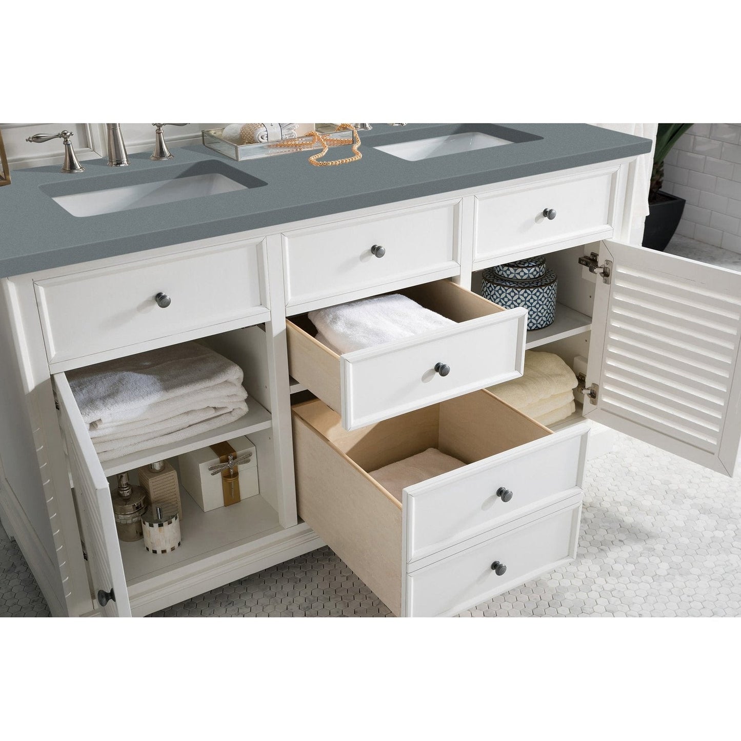 James Martin Vanities Savannah 60" Bright White Double Vanity - 238-104-V60D-BW-3AF