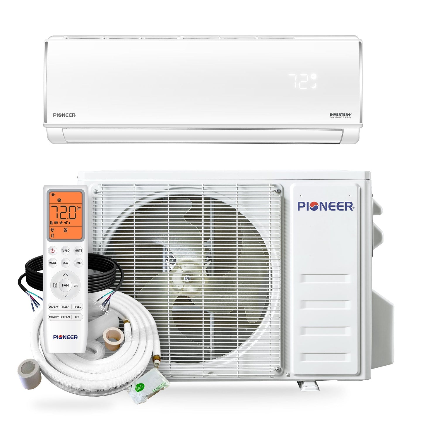 Pioneer Diamante Pro 12,000 BTU 20 SEER2 115V High-Wall Ductless Mini-Split Air Conditioner Inverter Heat Pump with 16 Ft. Kit - WYT012ALSI20RL