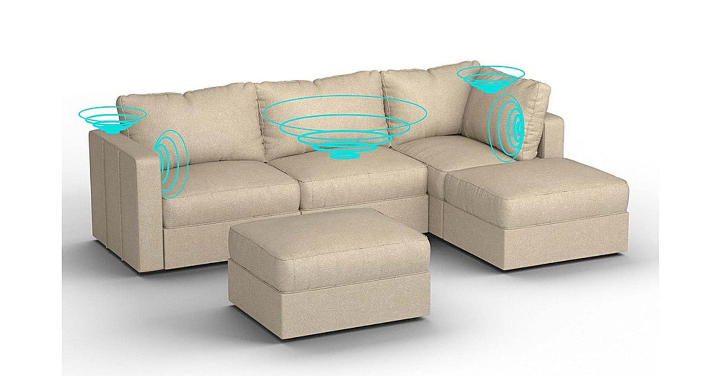 Lovesac – 5 Seats + 5 Sides Combed Chenille &amp; Standard Foam with 8 Speaker Immersive Sound + Charge System – Tan - 1772862563894_267