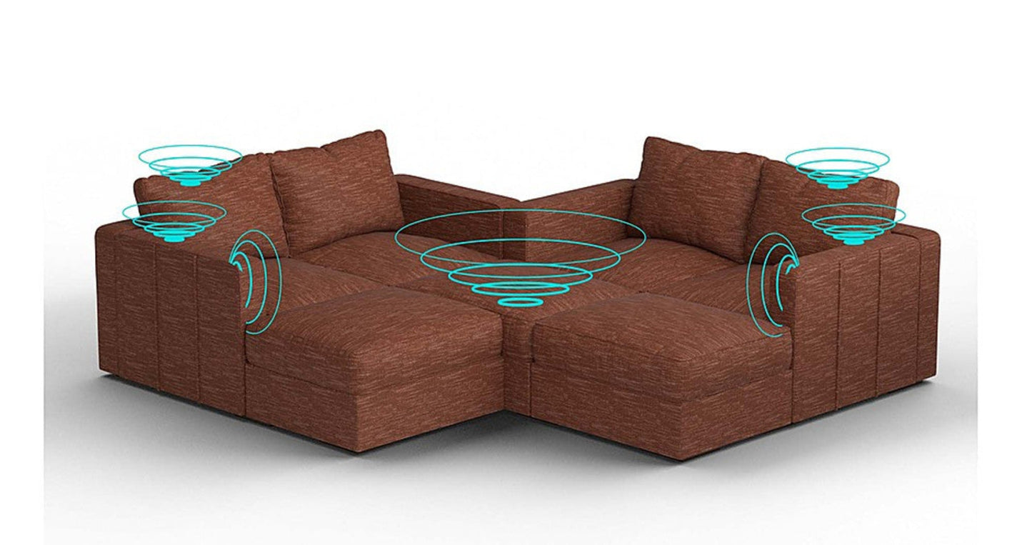 Lovesac – 7 Seats + 8 Sides Rained Chenille &amp; Lovesoft with 10 Speaker Immersive Sound + Charge System – Terracotta - 1772860047330_72