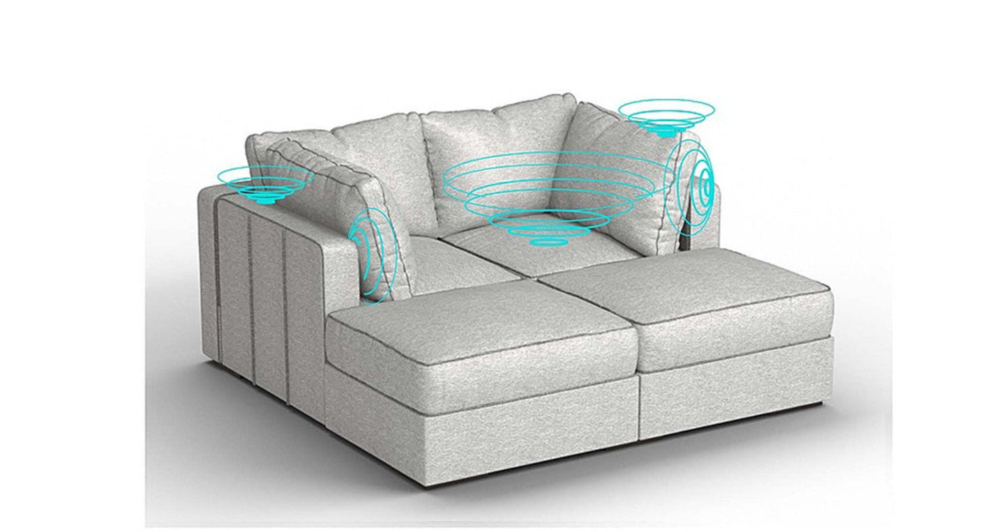 Lovesac – 4 Seats + 4 Sides Luxe Chenille &amp; Lovesoft with 8 Speaker Immersive Sound + Charge System – Tonal Sterling - 1772866239046_563