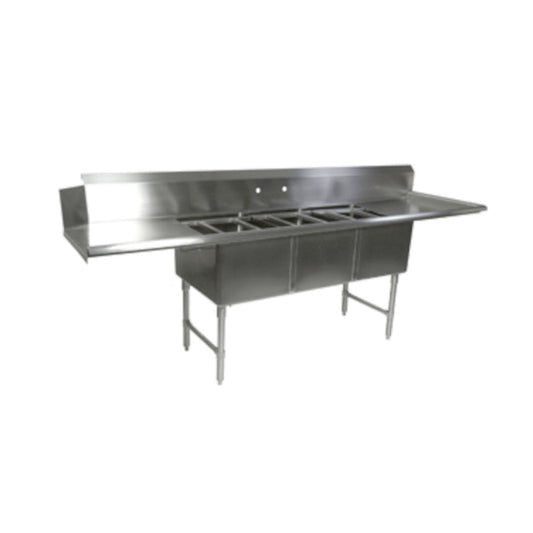 John Boos DT3B18244-2D18R 91.5" W x 30" D Dishtable/Pot Sink 18" Drainboards - JBDT3B182442D18R