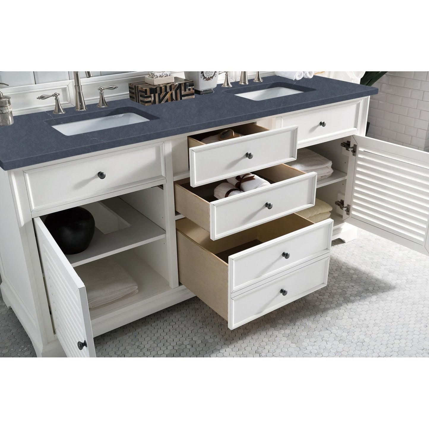 James Martin Vanities Savannah 72" Bright White Double Vanity - 238-104-V72-BW-3AF