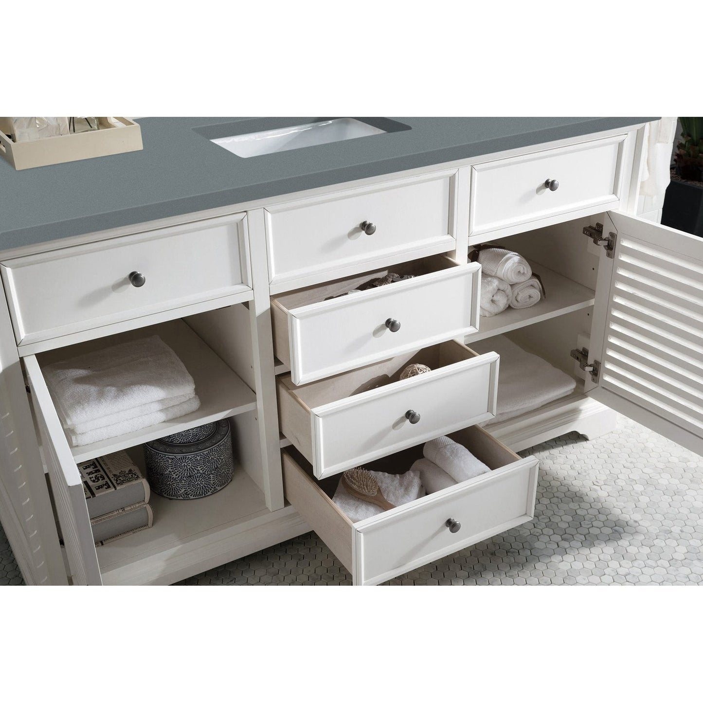 James Martin Vanities Savannah 60" Bright White Single Vanity - 238-104-V60S-BW-3AF